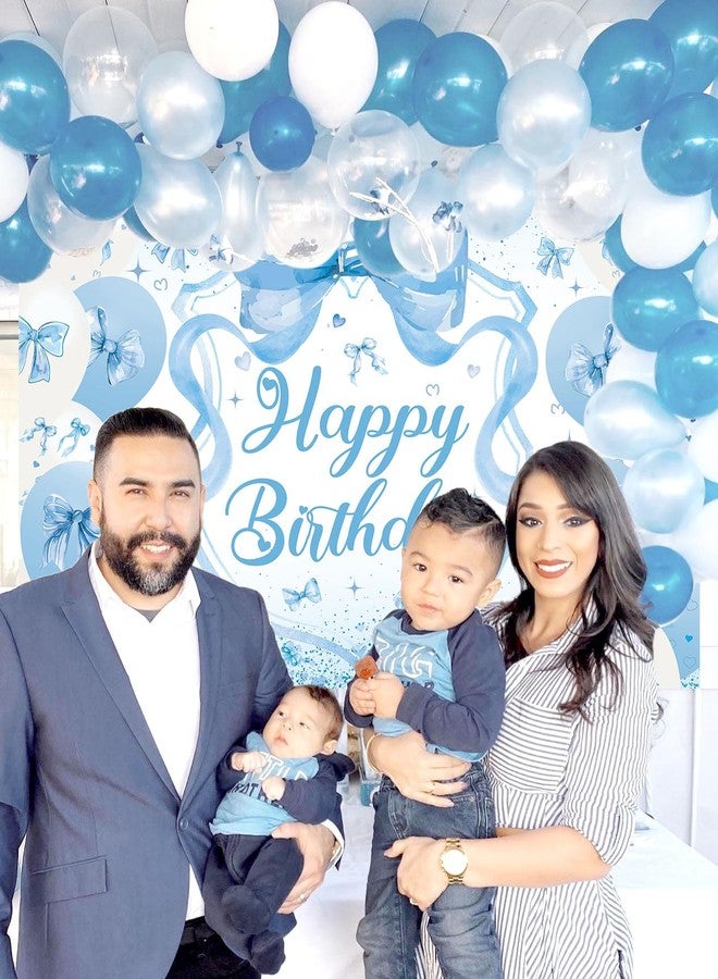 CINRAY Blue Bow Birthday Backdrop for Girls 7x5FT Blue Balloon Bowknot Photography Background Cute Coquette Bachelorette Happy Birthday Banner Decorations Supplies Photo Props - Image 4